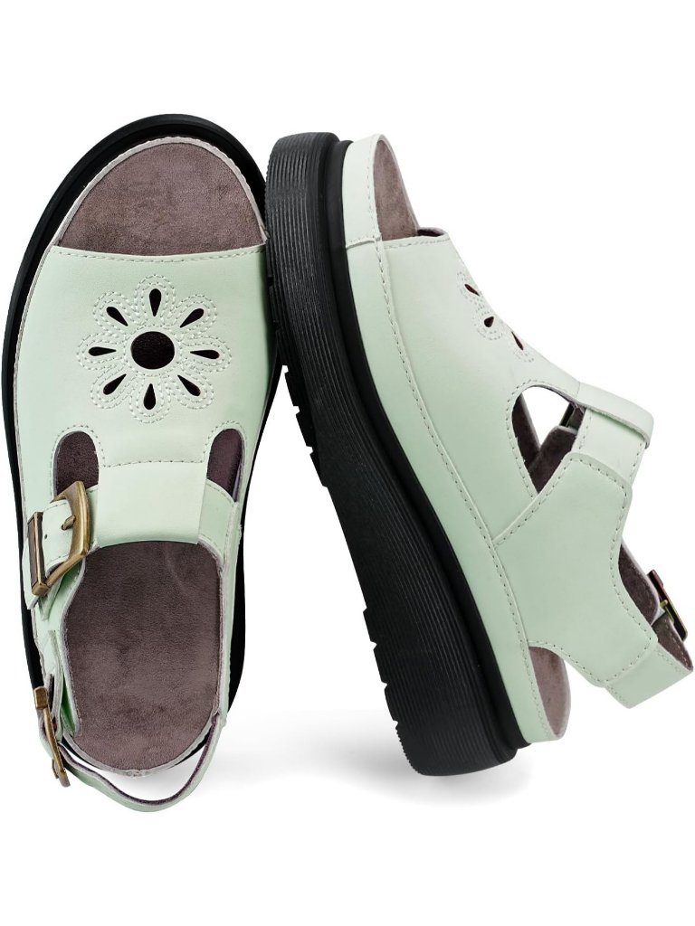 Women's Green Flat Open Toe Flower Decoration Fisherman Platform Sandal Shoes